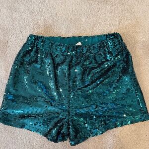 Green sequin shorts